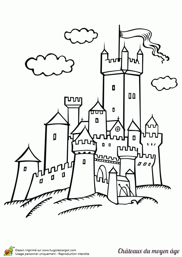 Coloriage D'Un Château Du Moyen Âge Posé Sur Une Colline destiné Coloriage Chateau De Princesse