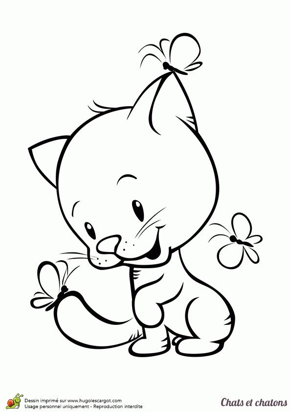 Coloriage D'Un Petit Chaton Avec Des Papillons Posés Sur Lui pour Coloriage Chaton À Imprimer