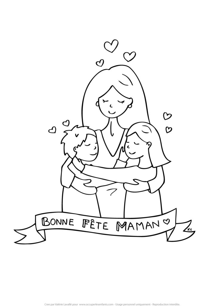 Coloriage Fete Des Meres, Maman D'1 Fille Et 1 Garçon destiné Coloriage Chaton Et Sa Maman