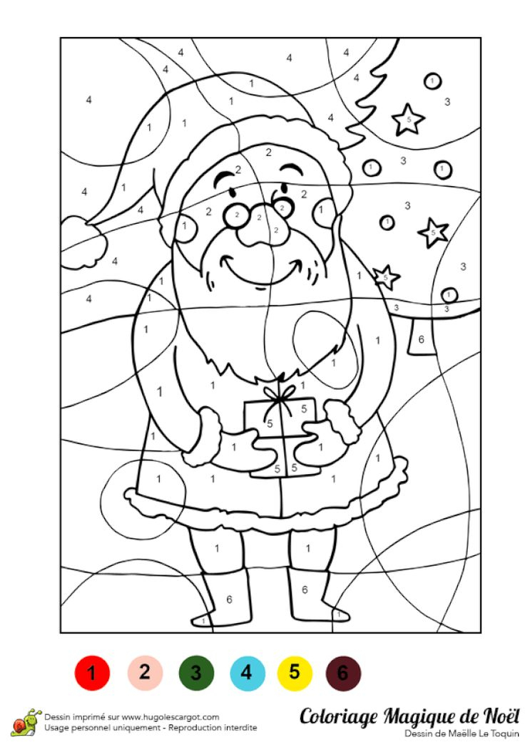 Coloriage Magique D'Un Père Noël Et D'Un Cadeau pour Hugo L Escargot Coloriage Magique