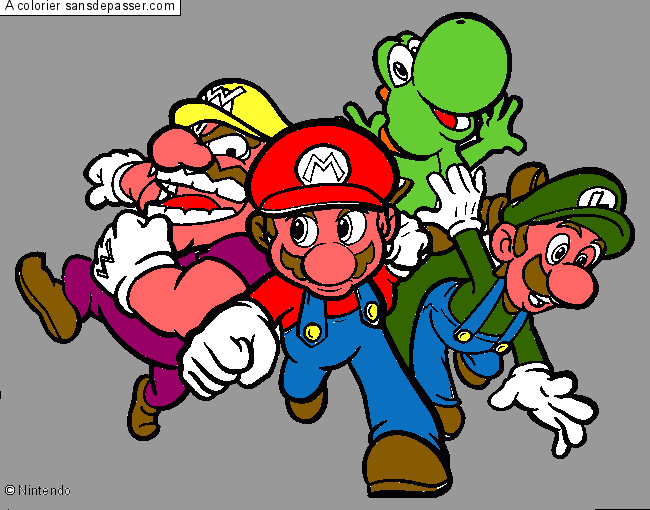 Coloriage Mario, Luigi, Yoshi Et Wario – Sans Dépasser avec Wario Dessin