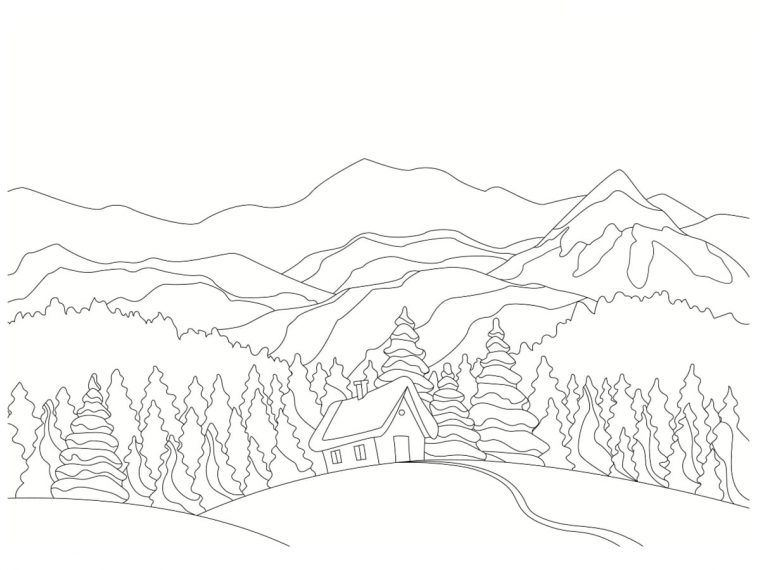 Coloriage Paysage Hiver : 30 Dessins À Imprimer Gratuitement dedans Coloriage De Paysage