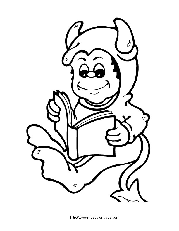 Coloriage Petit Enfant Diable Lit Un Livre Dessin Gratuit concernant Diable Coloriage