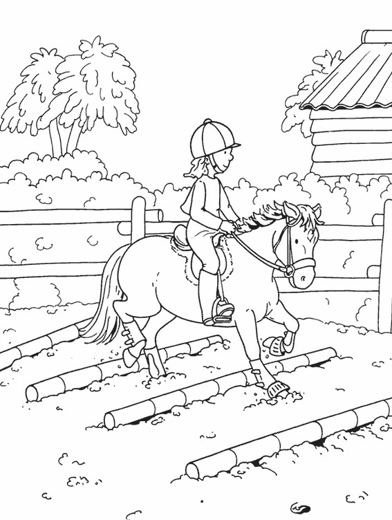 Coloriage Petite Cavalière Sur Cheval Dessin Gratuit À dedans Coloriage De Cheval Qui Saute Un Obstacle À Imprimer