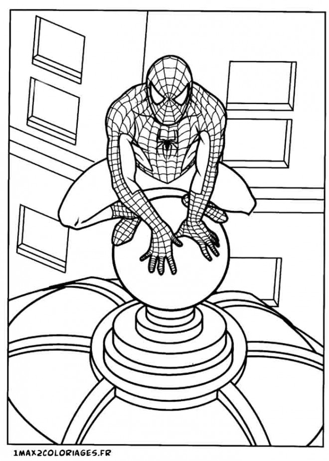 Coloriage Spiderman Le Toit De La Maison Dessin Gratuit À encequiconcerne Dessin Spiderman Facile