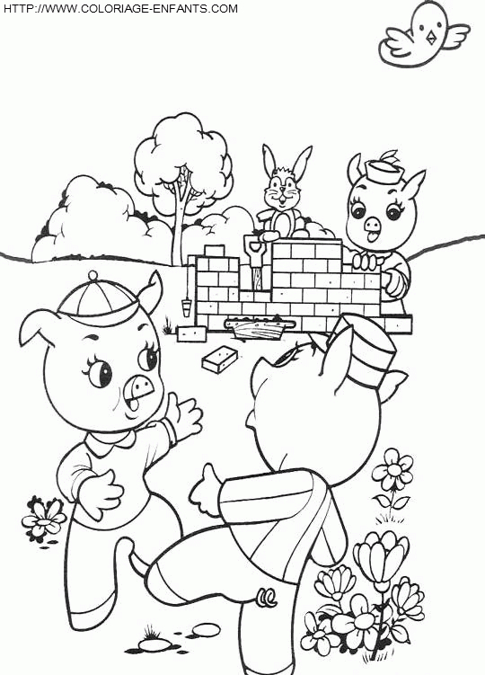 Coloriage Trois Petits Cochons À Imprimer Et À Colorier concernant Coloriage 3 Petit Cochon