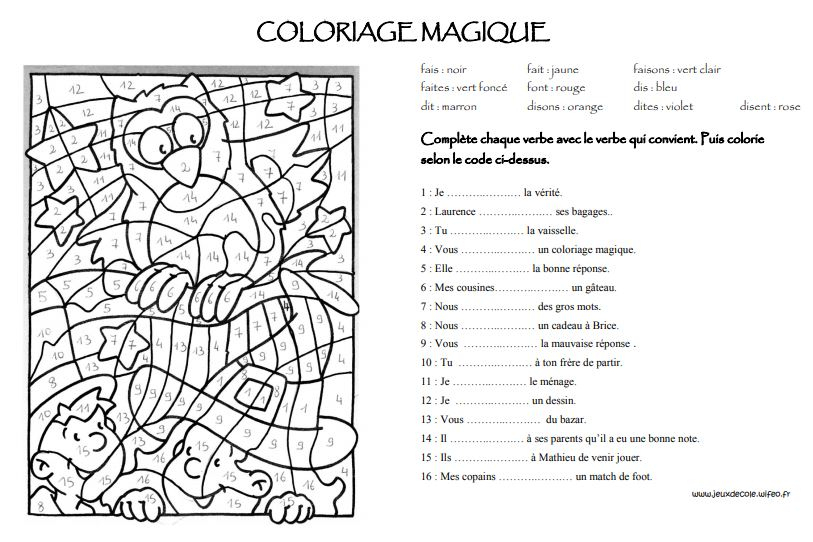 Coloriages Magiques Conjugaison avec Coloriage Magique Futur