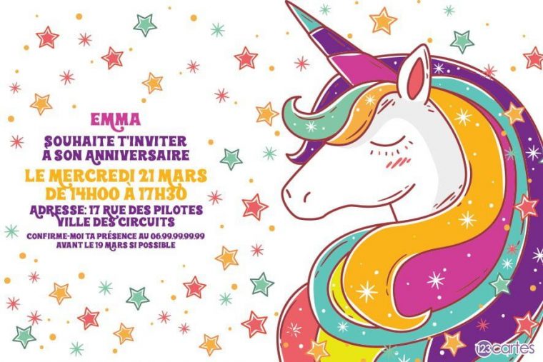 Constellation De La Licorne – Carte Invitation destiné Invitation Anniversaire Fille Gratuit