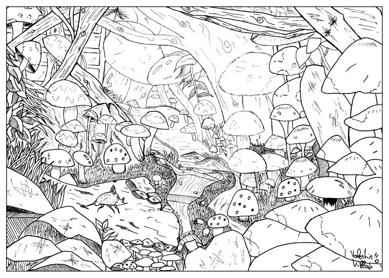 Dessin Paysage Feerique Champignon – Mythes Et Légendes à Coloriage De Paysage