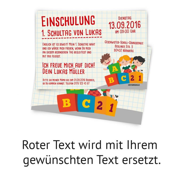 Einladung Zur Einschulung – Abc Kinder Individuell Bedruckt! encequiconcerne Einladung Zur Einschulung