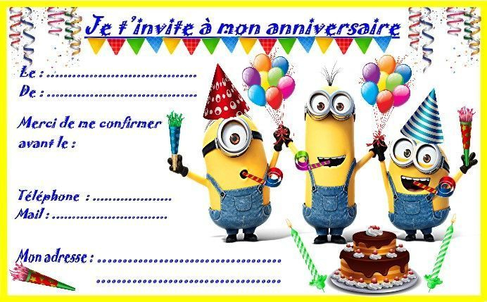 Etiquettes Et Invitations Minion Pour Les Anniversaires encequiconcerne Carte D Invitation Anniversaire Gratuite À Imprimer