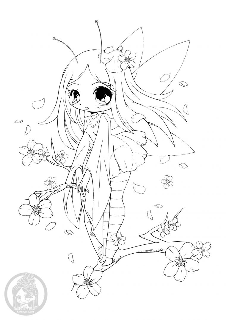 Féé Du Cerisier – Coloriage Kawaii – Coloriages Pour Enfants concernant Coloriage Kawaii Manga