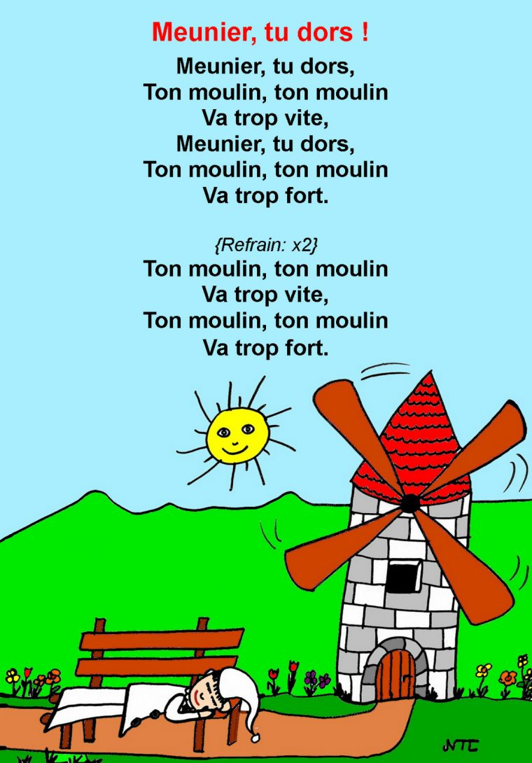 Fiche Comptine – Meunier Tu Dors – Ninette Et Claude avec Tourne Tourne Petit Moulin Paroles Pdf