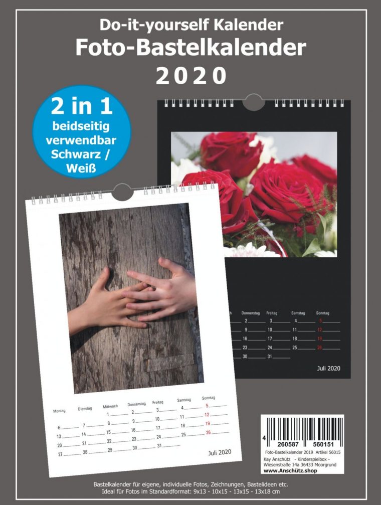 Fotokalender Bastelkalender 2020 Schwarz Weiß A4 Kalender tout Bastelkalender Gestalten