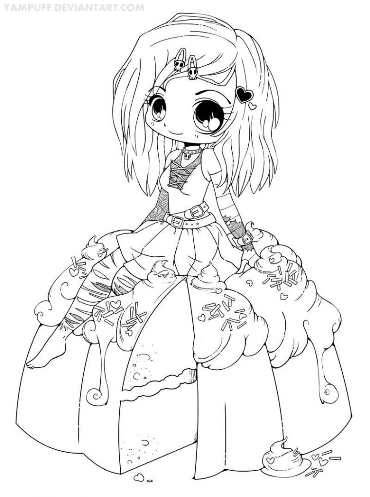 Goth Chibi On A Cake Lineart By *Yampuff On Deviantart à Coloriage Manga Chibi