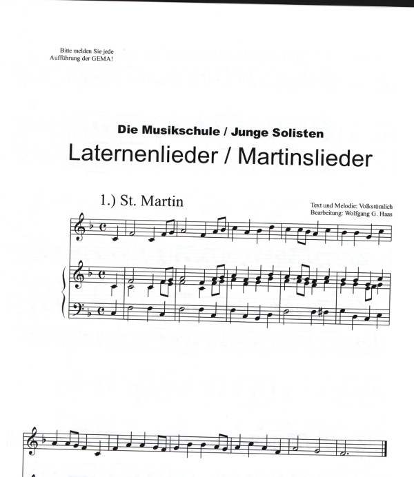 Haas, Wolfgang G. (Arr.) – Laternenlieder – Martinslieder pour Durch Die Straßen Auf Und Nieder Akkorde