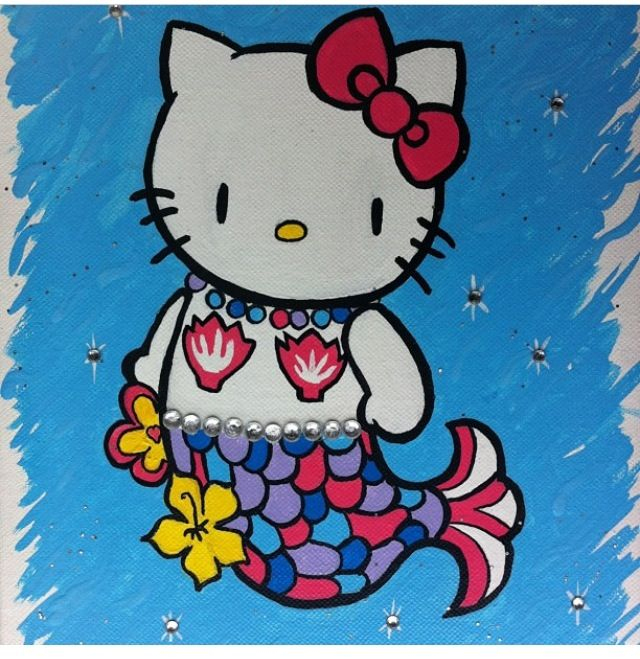 Hello Kitty Mermaid-Acrylic On Canvas With Rhinestones tout Hello Kitty Sirene