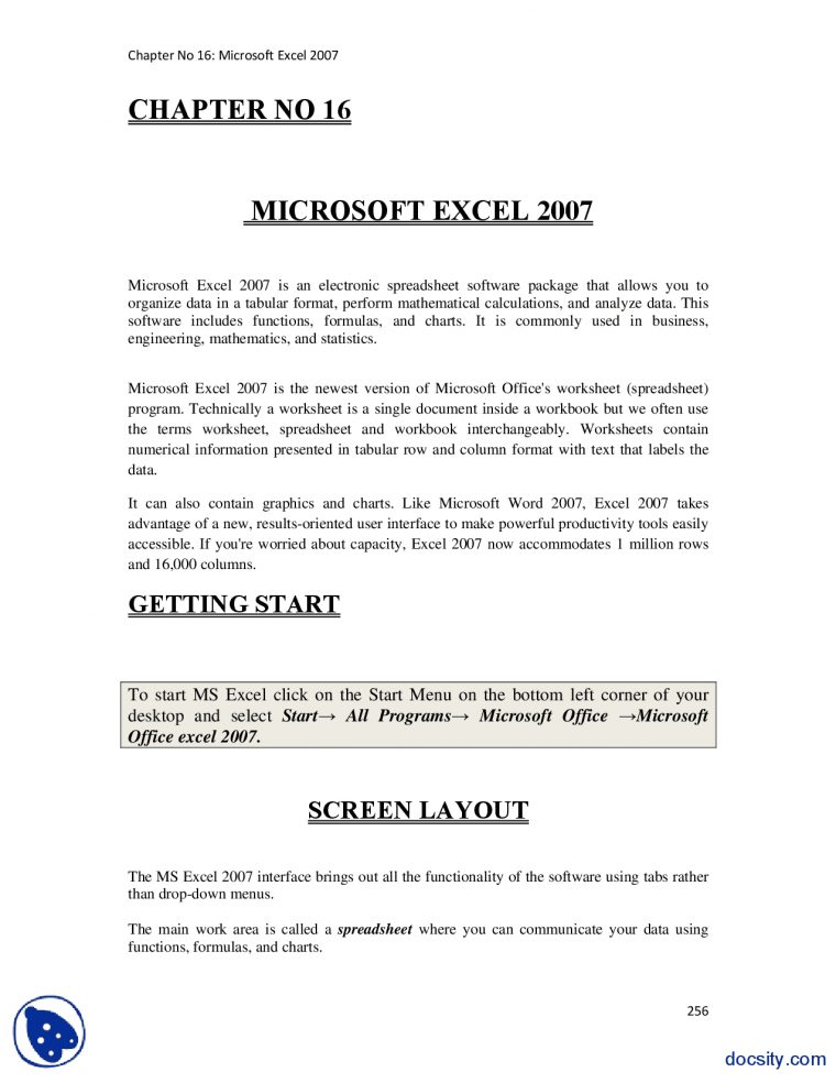 Introduction Of Spreadsheet In Ms Excel For Microsoft serapportantà Docsity Account