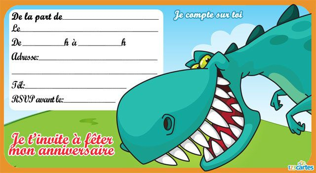 Invitation Anniversaire Dinosaure – 123 Cartes destiné Invitation Anniversaire Garçon À Imprimer