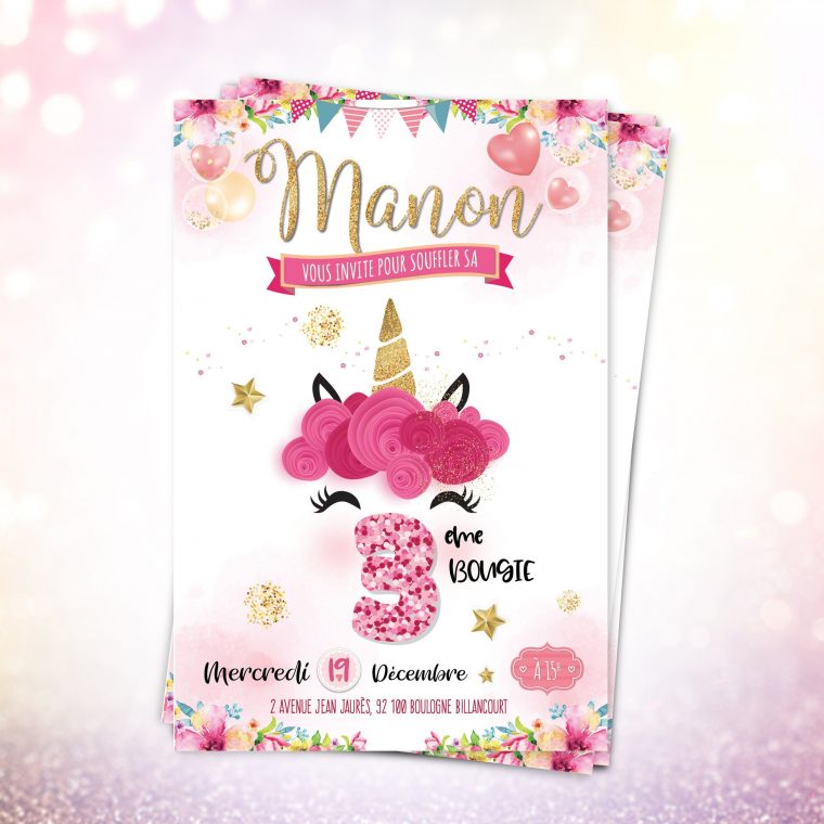 Invitation Anniversaire Fille Licorne Omade | Etsy pour Carte Invitation Anniversaire