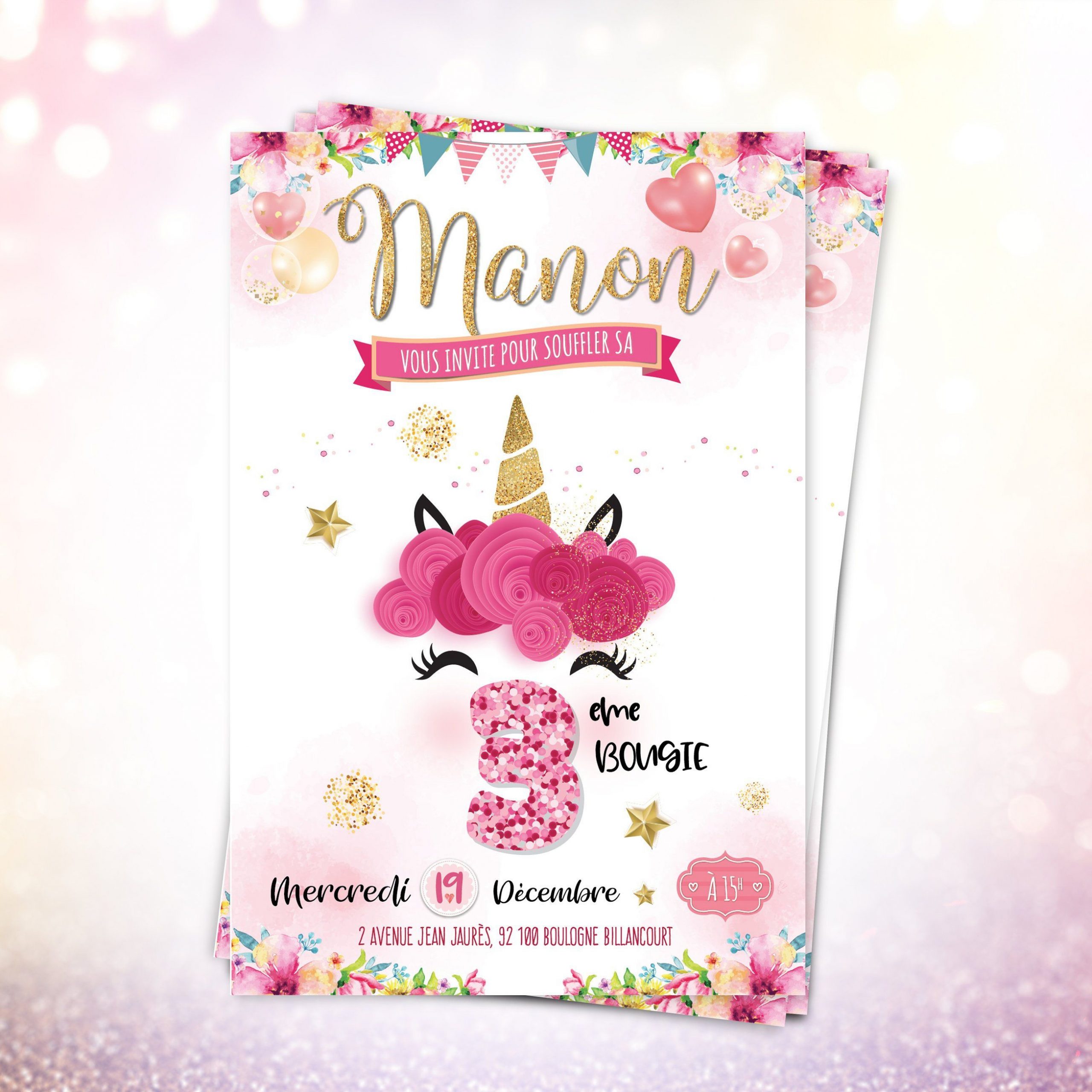 Invitation Anniversaire Fille Licorne Omade | Etsy pour Carte Invitation Anniversaire