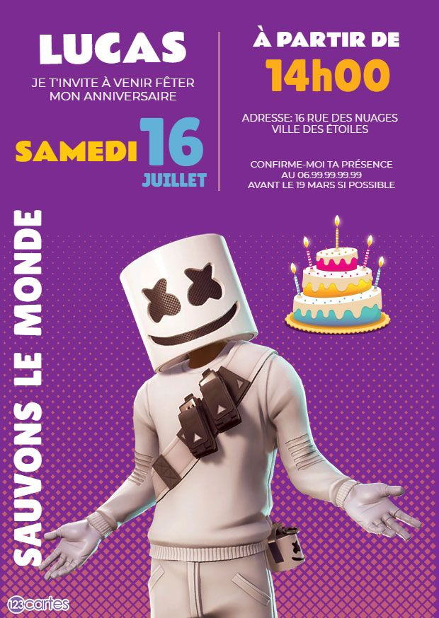 Invitation Anniversaire Fortnite Marshmello Gratuite À à Carte Invitation Anniversaire Gratuite