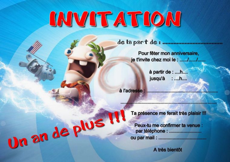 Invitation Anniversaire Lapin Cretin pour Carte Invitation Gratuite À Imprimer