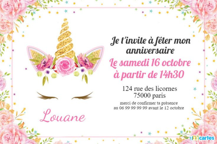 Invitation Anniversaire Licorne – 123 Cartes | Carte encequiconcerne Invitation Anniversaire Fille Gratuite À Imprimer