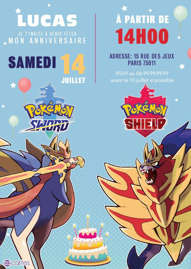 Invitation Anniversaire Pokemon Épée Et Bouclier, À intérieur Invitation Gratuite À Imprimer