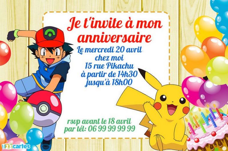 Invitation Anniversaire Sasha Et La Pokeball À intérieur Invitation Anniversaire À Imprimer