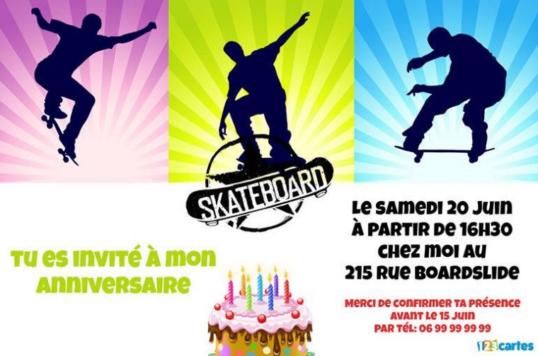 Invitation Anniversaire Skateboard À Personnaliser Et À à Invitation Anniversaire Garçon À Imprimer