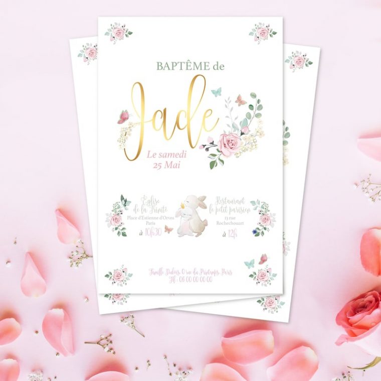 Invitation Baptême Fille Doux Et Chic Avec Ce Faire Part dedans Invitation Anniversaire Fille Gratuit