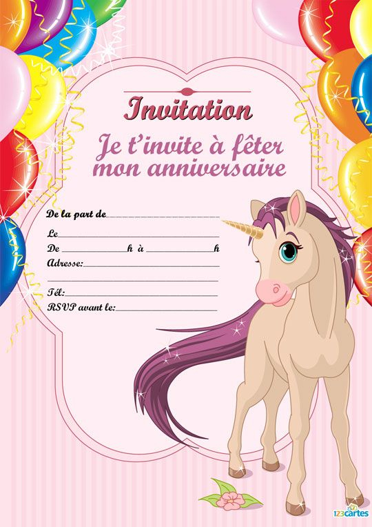 Invitation Cheval Unicorne | Carte Invitation Anniversaire à Carte À Imprimer Anniversaire