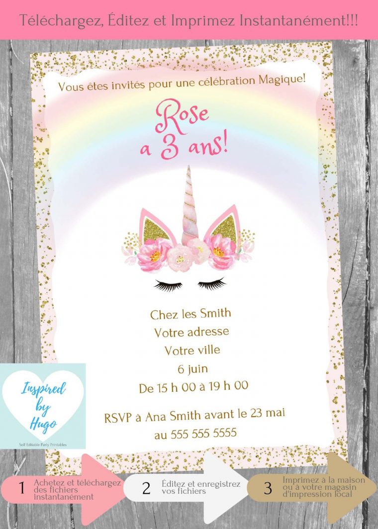 Invitation Licorne Fête D'Anniversaire Fille Anniversaire serapportantà Invitation Anniversaire Fille