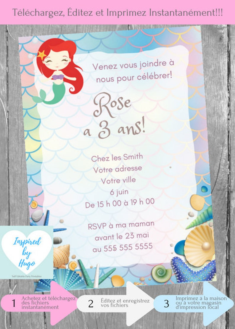 Invitation Sirène Fête D'Anniversaire Fille La Petite | Etsy serapportantà Invitation Anniversaire Fille