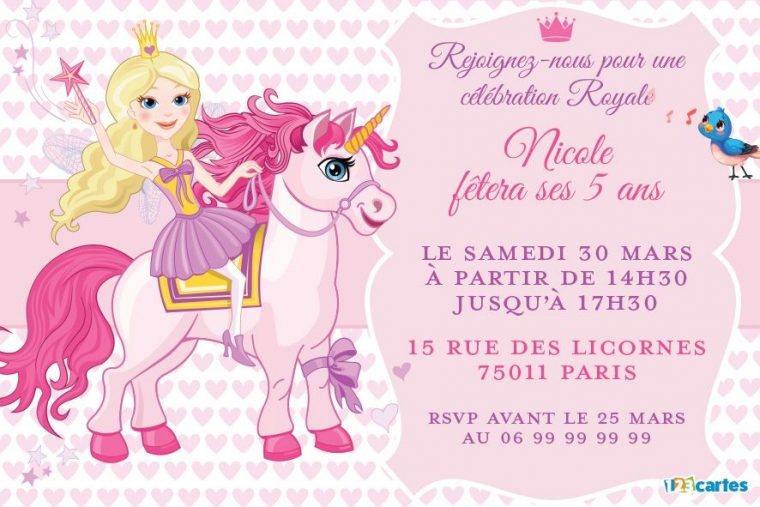 Invitations Anniversaire Licorne (Gratuits) | 123Cartes dedans Carte Invitation Anniversaire Fille Gratuite À Imprimer