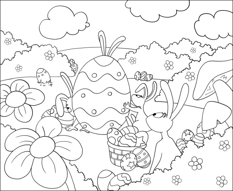 Jeux Pour Enfant Coloriage De Lapins Et D'Oeufs De Paques avec Coloriage De Pâques