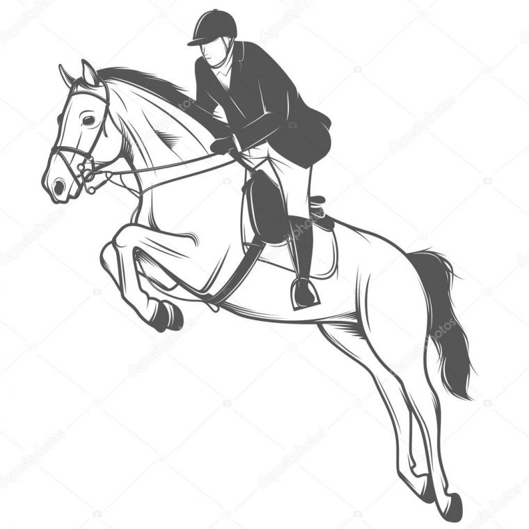 Jockey Sur Un Cheval Sautant Image Vectorielle Par Ivan intérieur Coloriage De Cheval Qui Saute Un Obstacle À Imprimer