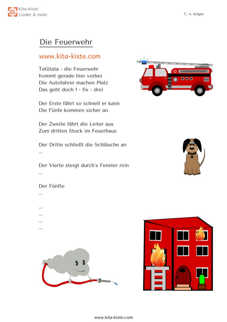 Kinderlieder Feuerwehr destiné Feuerwehrlieder Kindergarten