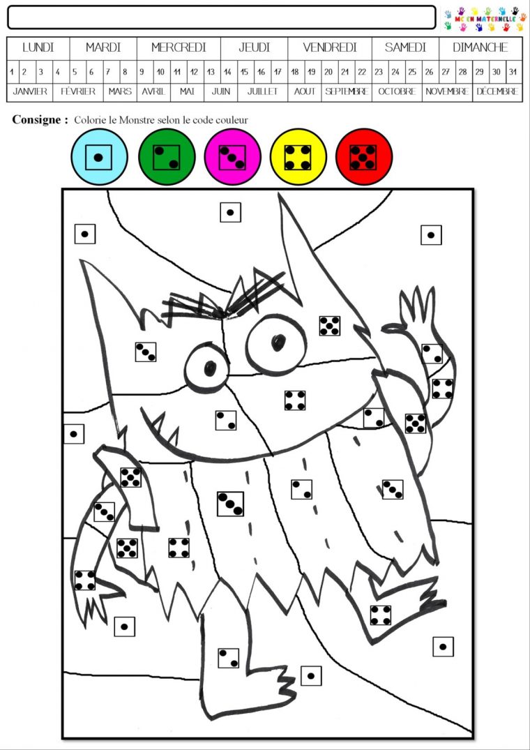 Le Monstre Des Couleurs Va À L'École : Coloriage Magique pour Coloriage Magique Maternelle