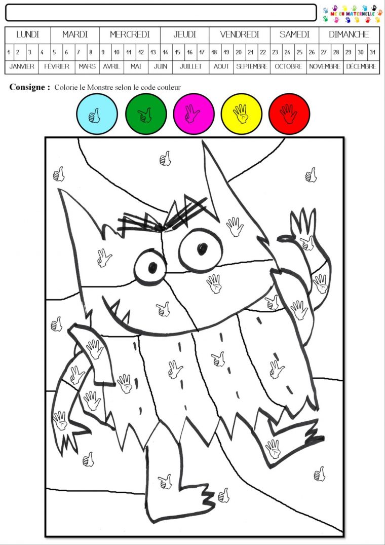 Le Monstre Des Couleurs Va À L'École : Coloriage Magique pour Coloriages Magiques Maternelle