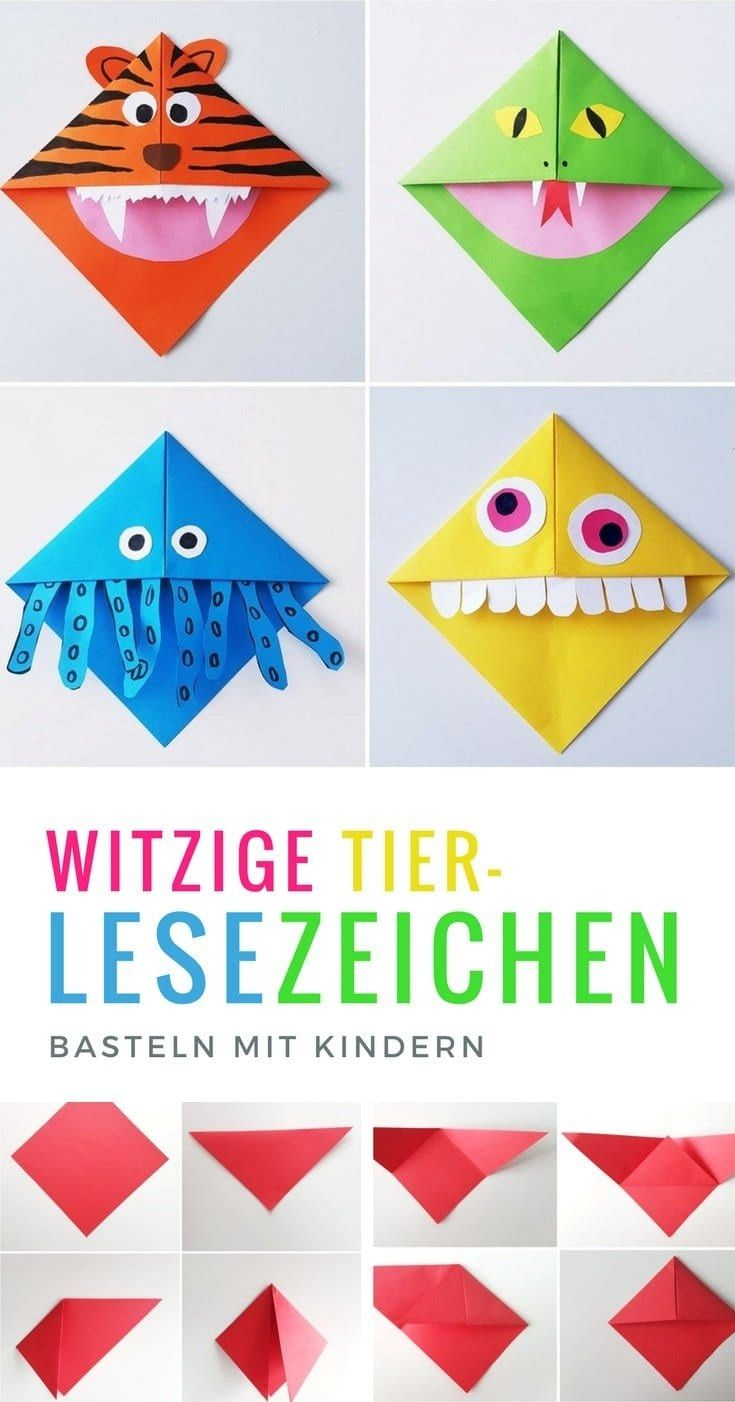 Lesezeichen Basteln: Monster Lesezeichen Falten Mit dedans Bastelanleitung Papier