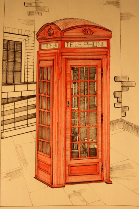 Londres (Gb) Cabine Téléphonique (Dessins Encre – N°1) tout Cabine Téléphonique Anglaise A Colorier