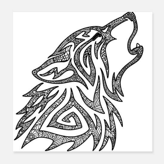 Mandala De Loup Hurlant Posters | Spreadshirt encequiconcerne Coloriage Tête De Loup