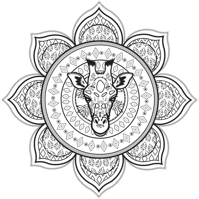 Mandala With Giraffe Head – Difficult Mandalas (For Adults serapportantà Mandala Aigle À Imprimer