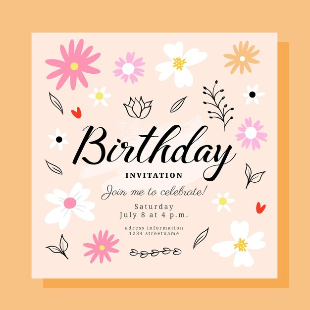 Modèle D'Invitation D'Anniversaire Floral | Vecteur Gratuite avec Modele Invitation Anniversaire