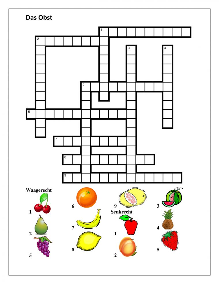 Obst Auf Deutsch Kreuzworträtsel – Unterrichtsmaterial In concernant Kinder Kreuzworträtsel