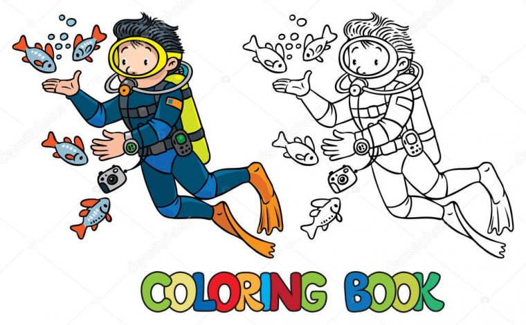 Océanographe Drôle Ou Plongeur. Livre De Coloriage — Image concernant Coloriage Plongeur