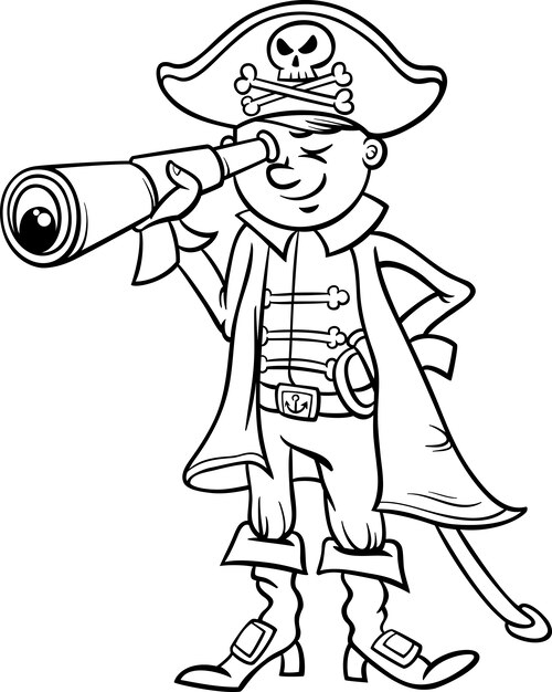 Page De Coloriage Dessin Animé Garçon Pirate | Vecteur Premium pour Coloriage Pour Garçon