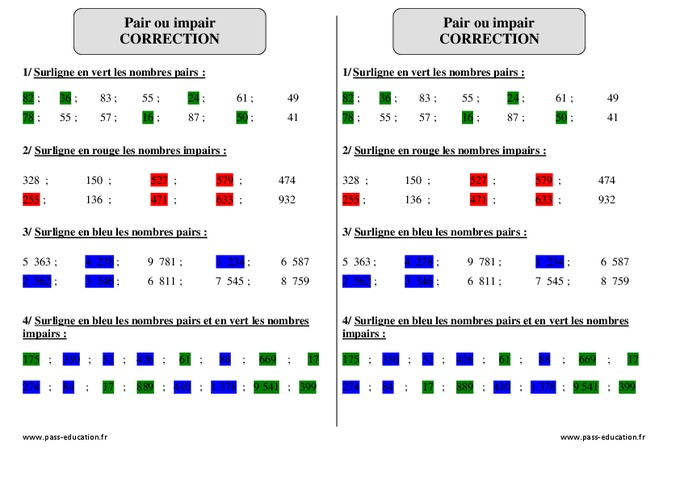 Pair Ou Impair – Ce2 – Exercices Corrigés – Pass Education dedans Nombre Pair Et Impair Ce1